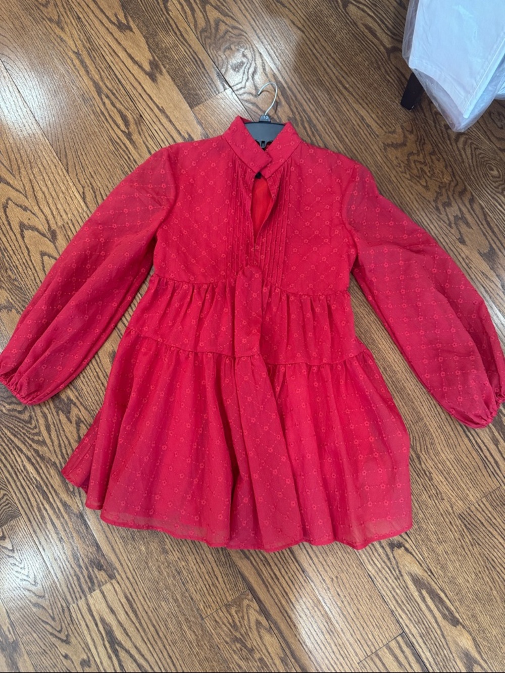 C/MEO Collective Red Tiered Eyelet Long-Sleeve Blouse